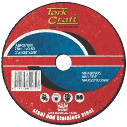 ABRASIVE CUTTING WHEEL FOR STEEL 76 X 1.1 X 9.53 ABRASIVE CUTTING WHEEL FOR STEEL 76 X 1.1 X 9.53