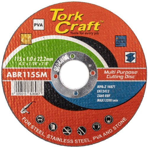 CUTTING DISC MULTI PURPOSE 115 X1.0 X 22.2MM FOR STEEL SS PVA STONE CUTTING DISC MULTI PURPOSE 115 X1.0 X 22.2MM FOR STEEL SS PVA STONE
