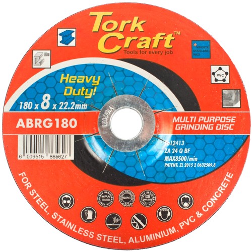GRINDING DISC FOR STEEL 180 X 8.0 X 22.2MM STEEL S/STEEL CONCRET MULTI GRINDING DISC FOR STEEL 180 X 8.0 X 22.2MM STEEL S/STEEL CONCRET MULTI