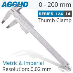 VERNIER CALIPER 200MM AUTO THUMB CLAMP 0.05MM ACC. 0.05MM GRAD. S/STEE VERNIER CALIPER 200MM AUTO THUMB CLAMP 0.05MM ACC. 0.05MM GRAD. S/STEE
