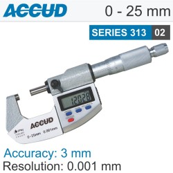 DIG. OUTSIDE MICROMETER 25MM 0.003MM ACC IP65. 0.001MM RES. DIG. OUTSIDE MICROMETER 25MM 0.003MM ACC IP65. 0.001MM RES.