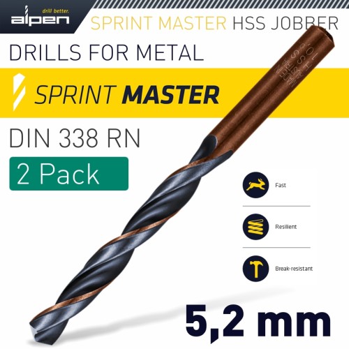 ALPEN SPRINT MASTER DIN 338 5.2MM 2/PACK ALPEN SPRINT MASTER DIN 338 5.2MM 2/PACK