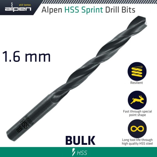 HSS SPRINT DRILL BIT 1.6MM BULK IND.PACK