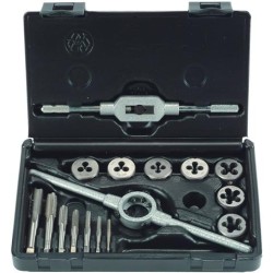 TAP & DIE SET 16 PIECE M3 - M12 HSS WITH DIE HOLDER & TAP WRENCH TAP & DIE SET 16 PIECE M3 - M12 HSS WITH DIE HOLDER & TAP WRENCH