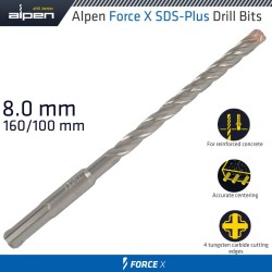 FORCE X 8.0 X 160/100 SDS-PLUS DRILL BIT X4 CUTTING EDGES - BULK FORCE X 8.0 X 160/100 SDS-PLUS DRILL BIT X4 CUTTING EDGES - BULK