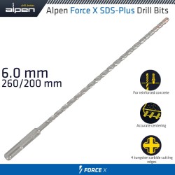 FORCE X 6.0 X 260/200 SDS-PLUS DRILL BIT X4 CUTTING EDGES - BULK FORCE X 6.0 X 260/200 SDS-PLUS DRILL BIT X4 CUTTING EDGES - BULK