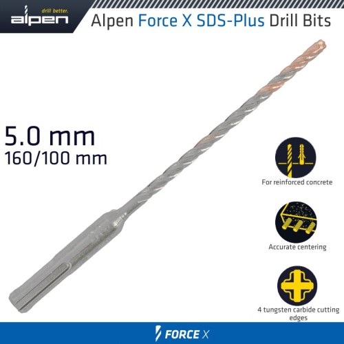 FORCE X 5.0 X 160/100 SDS-PLUS DRILL BIT X4 CUTTING EDGES FORCE X 5.0 X 160/100 SDS-PLUS DRILL BIT X4 CUTTING EDGES
