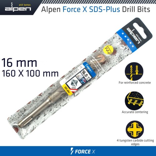 FORCE X 16.0 X160/100 SDS-PLUS DRILL BIT X4 CUTTING EDGES FORCE X 16.0 X160/100 SDS-PLUS DRILL BIT X4 CUTTING EDGES