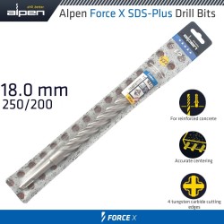 FORCE X 18.0 X 250/200 SDS-PLUS DRILL BIT X4 CUTTING EDGES FORCE X 18.0 X 250/200 SDS-PLUS DRILL BIT X4 CUTTING EDGES