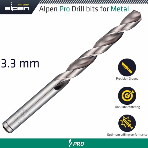 ALPEN PRO HSS DRILL DIN 338 RN 135 WITH SPLIT POINT 3.3MM BULK ALPEN PRO HSS DRILL DIN 338 RN 135 WITH SPLIT POINT 3.3MM BULK
