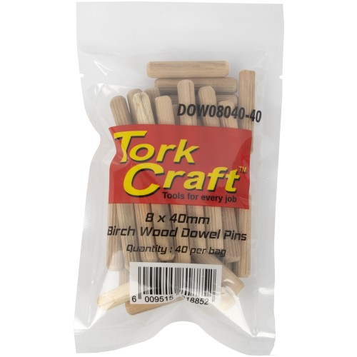 DOWELS 8 X 40MM 40 PER BAG (BIRCH WOOD) DOWELS 8 X 40MM 40 PER BAG (BIRCH WOOD)