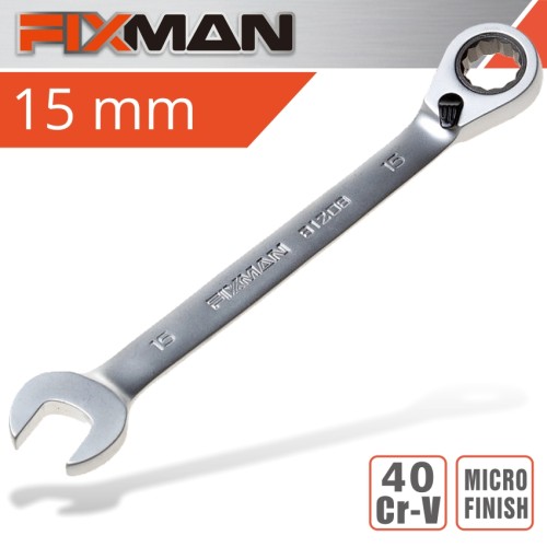 FIXMAN REVERSIBLE COMBINATION RATCHETING WRENCH 15MM FIXMAN REVERSIBLE COMBINATION RATCHETING WRENCH 15MM