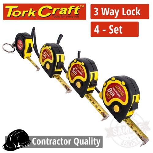 MEASURING TAPE SET 4PC ME06316 ME06519 ME0625 1M 3M 5M & 8M MEASURING TAPE SET 4PC ME06316 ME06519 ME0625 1M 3M 5M & 8M