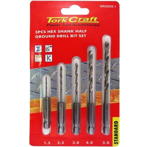 DRILL BIT SET 5PCS HSS HALF GROUND HEX SHANK 1.5/2.5/3/4/5MM POLISHED DRILL BIT SET 5PCS HSS HALF GROUND HEX SHANK 1.5/2.5/3/4/5MM POLISHED