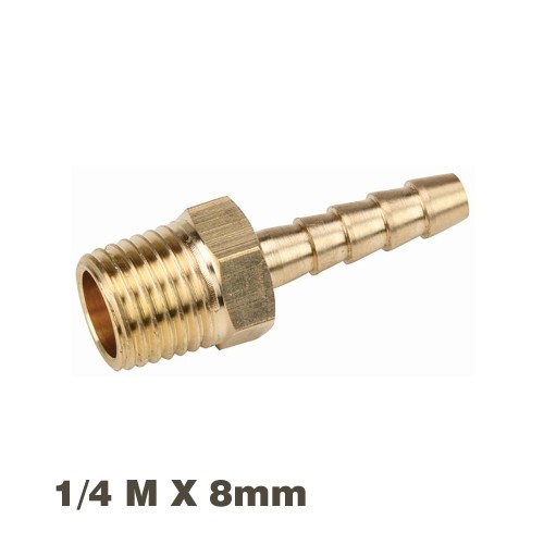 HOSE TAIL CONNECTOR BRASS 1/4M X 8MM