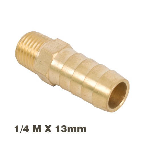 HOSE TAIL CONNECTOR BRASS 1/4M X 13MM