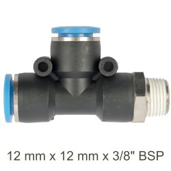 PU HOSE FITTING TEE 12MM X 12MM X 3/8"M PU HOSE FITTING TEE 12MM X 12MM X 3/8"M