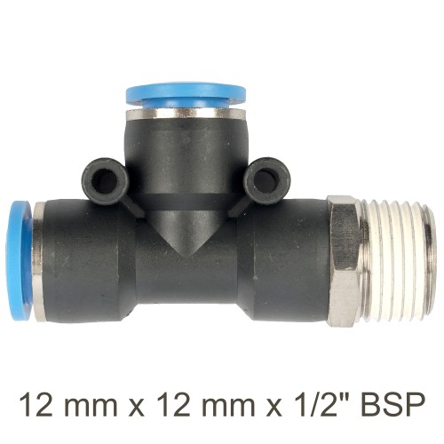 PU HOSE FITTING TEE 12MM X 12MM X 1/2"M