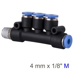 PU HOSE FITTING MANIFOLD 4 X 4MM PORT X 1/8"M PU HOSE FITTING MANIFOLD 4 X 4MM PORT X 1/8"M