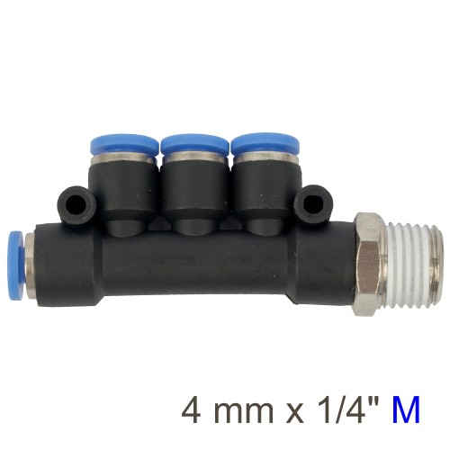 PU HOSE FITTING MANIFOLD 4 X 4MM PORT X 1/4"M