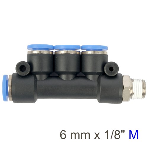 PU HOSE FITTING MANIFOLD 4 X 6MM PORT X 1/8"M
