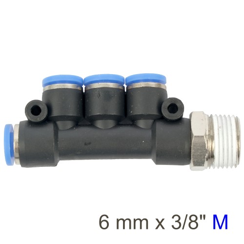 PU HOSE FITTING MANIFOLD 4 X 6MM PORT X 3/8"M