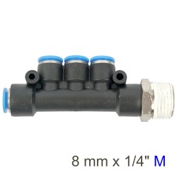 PU HOSE FITTING MANIFOLD 4 X 8MM PORT X 1/4"M PU HOSE FITTING MANIFOLD 4 X 8MM PORT X 1/4"M