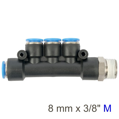 PU HOSE FITTING MANIFOLD 4 X 8MM PORT X 3/8"M