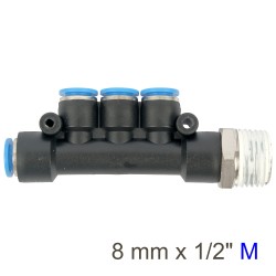 PU HOSE FITTING MANIFOLD 4 X 8MM PORT X 1/2"M PU HOSE FITTING MANIFOLD 4 X 8MM PORT X 1/2"M