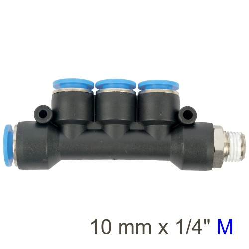PU HOSE FITTING MANIFOLD 4 X 10MM PORT X 1/4"M