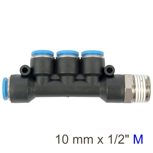 PU HOSE FITTING MANIFOLD 4 X 10MM PORT X 1/2"M