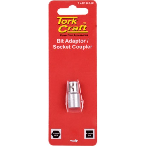 SOCKET ADAPTOR COUPLER 1/4"F SQ X  1/4"F HEX CARDED