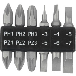 6PC 45MM DOUBLE END BIT SET PH1,2,3 PZ1,2,3 SL3,4,5,6,7MM 6PC 45MM DOUBLE END BIT SET PH1,2,3 PZ1,2,3 SL3,4,5,6,7MM