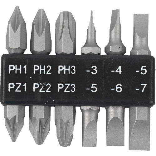 6PC 45MM DOUBLE END BIT SET PH1,2,3  PZ1,2,3  SL3,4,5,6,7MM