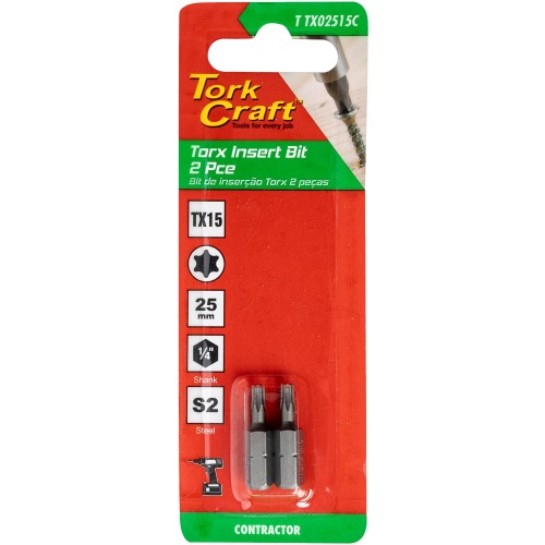 TORX TX 15 CLASSIC BIT 25MM 2PC CARDED
