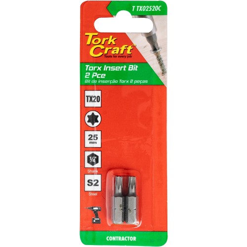 TORX TX 20 CLASSIC BIT 25MM 2PC CARDED