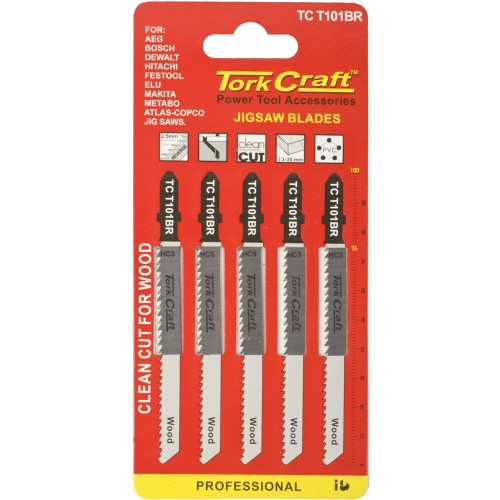 T-SHANK JIGSAW BLADE REVERSE TOOTH 2.5MM 10TPI 100MM WOOD 5PC