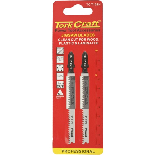 T-SHANK JIGSAW BLADE CLEAN CUT WOOD/LAM/PLASTIC 2.3MM 11TPI 100MM 2PC