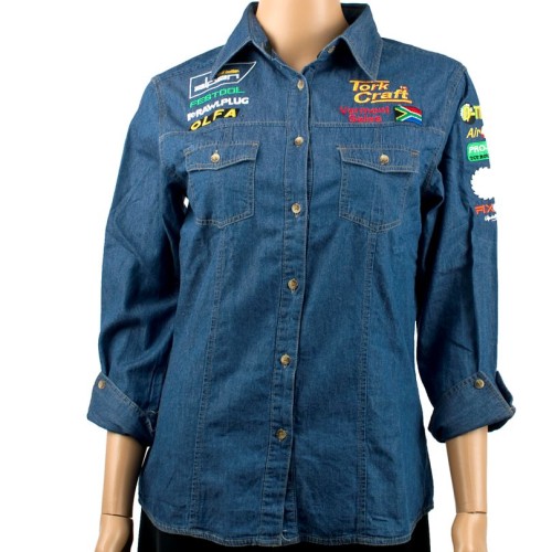 VERMONT LADIES LONG SLEEVED DENIM SHIRT MEDIUM