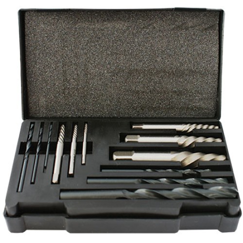 SCREW EXTRACTOR SET 12 PCE WITH DRILL BITS FOR M3 - M24 SCREWS / STUDS