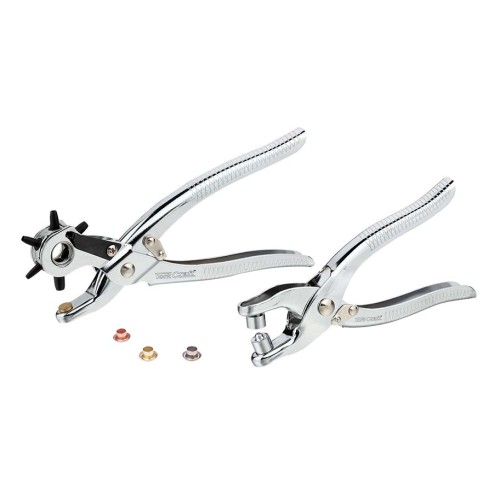 LEATHER HOLE PUNCH & GROMMET SETTING TOOL KIT C/W 100PC EYELETS 5MM