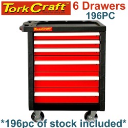 TORK CRAFT 6 DRAWER ROLLER CABINET ON CASTORS WITH 196PC OF STOCK