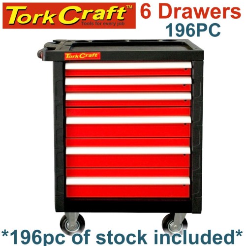 TORK CRAFT 6 DRAWER ROLLER CABINET ON CASTORS WITH 196PC OF STOCK