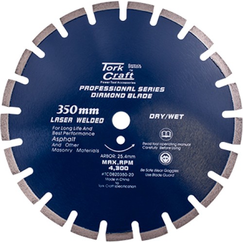 DIAMOND BLADE 350X25.4MM ASPHALT LASER WELDED SEGMENTED TAR