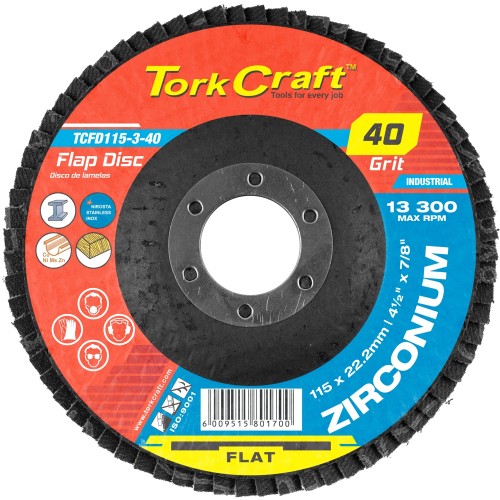 FLAP DISC  ZIRCONIUM 115MM 40 GRIT FLAT