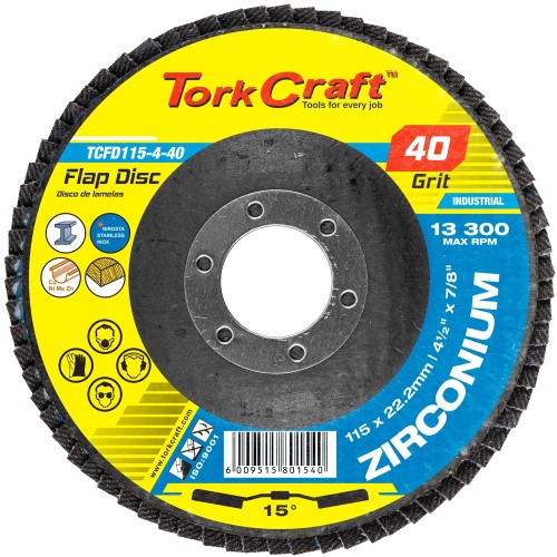 FLAP DISC ZIRCONIUM 115MM 40GRIT ANGLED