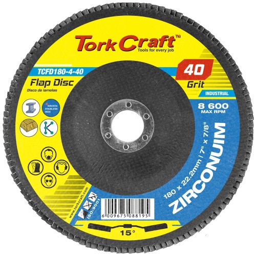 FLAP DISC ZIRCONIUM 180MM 40GRIT ANGLED