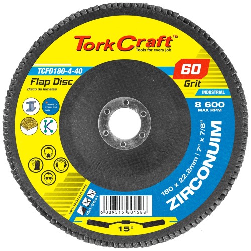 FLAP DISC ZIRCONIUM 180MM 60GRIT ANGLED