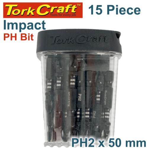 IMPACT PHIL.2 X 50MM POWER BIT 15PC TIC TAC CASE PH2
