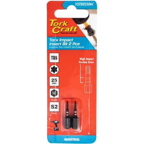 TORX TX 6 IMPACT BIT 25MM 2PC CARDED